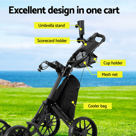 NNEDSZ Golf Buggy Foldable Trolley Golf Cart Wheels Umbrella Bottle Holder